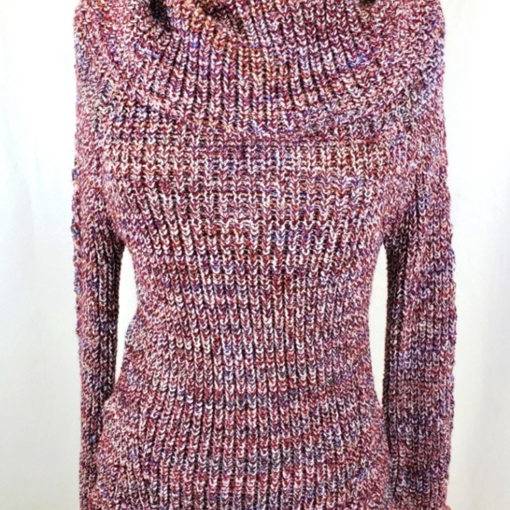 Women's Mock Neck Sweater Size M Open Knit Pullover Chunky Red Sweater Knox Rose